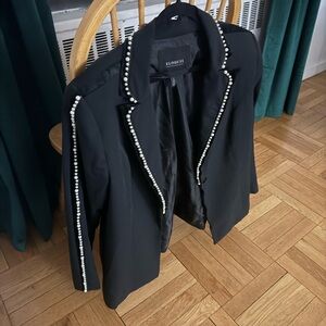 Eloquii Black Blazer with Pearl Detailing